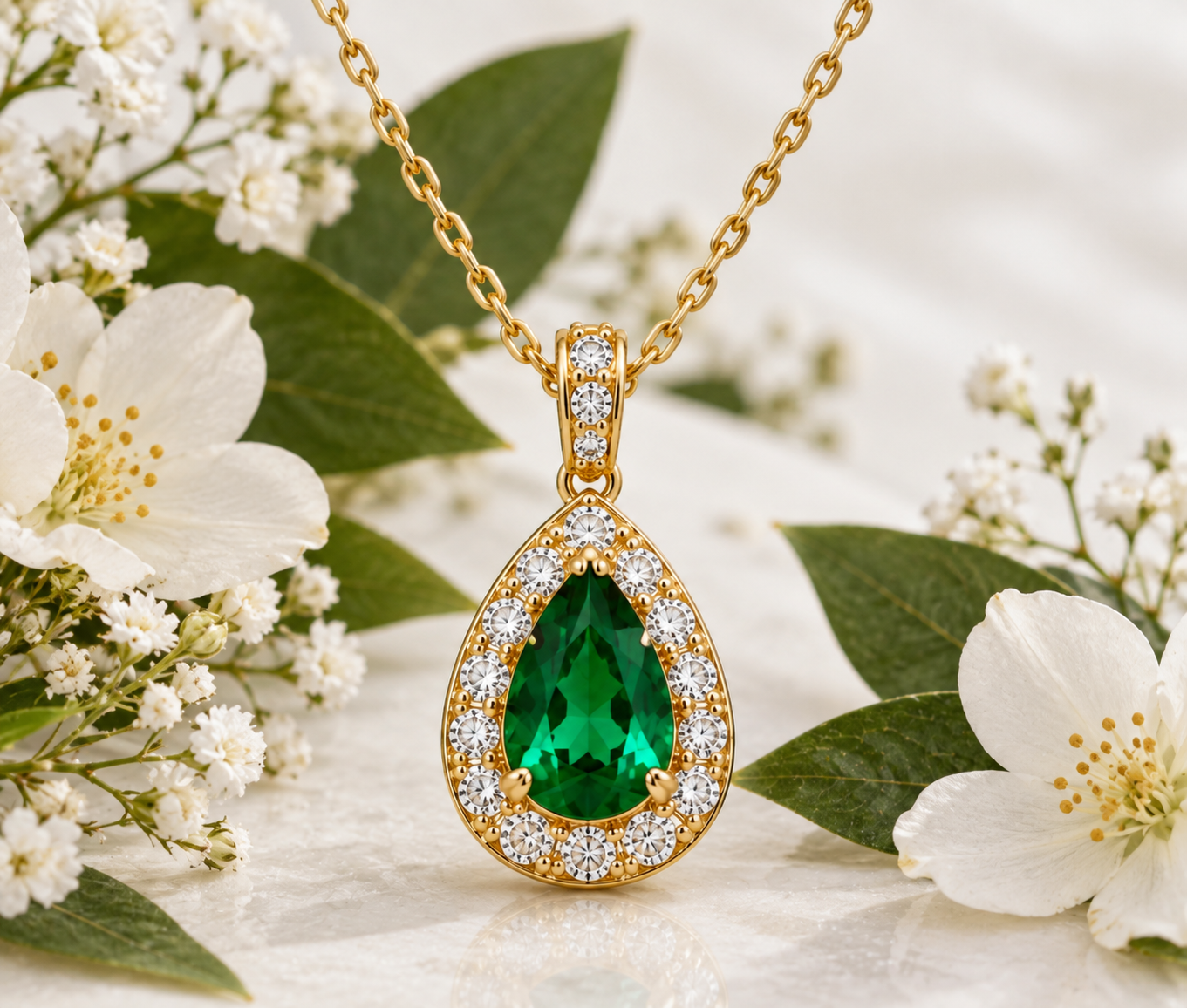 Dije de oro con esmeralda y diamantes